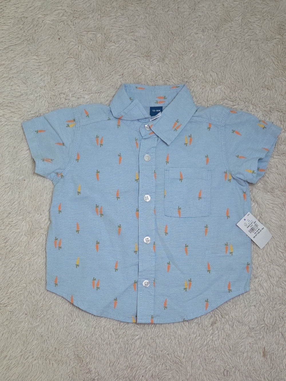 Boys Old Navy Carrot Print Button Down Shirt Sz 12-18 Months NWT